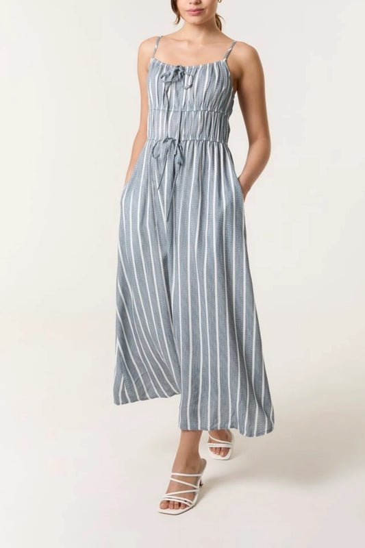 Pinstripe Double Tie Blue Cami Dress
