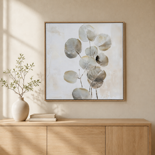 Silvra Hand-Painted Floral Framed Canvas – 80 × 80cm