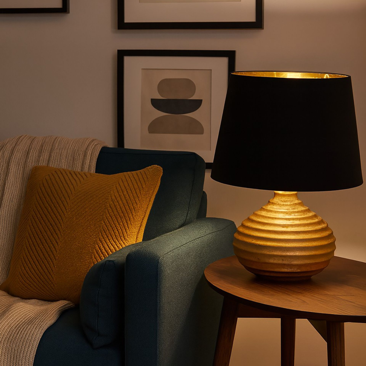 Hestia Ceramic Table Lamp Black & Gold - Rounded Base 40cm