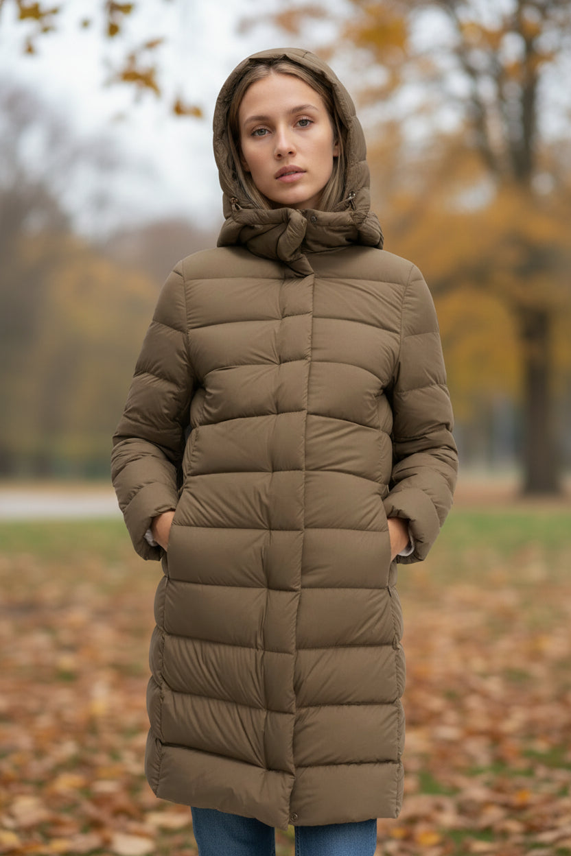 Feather & Down Hooded Duvet Coat