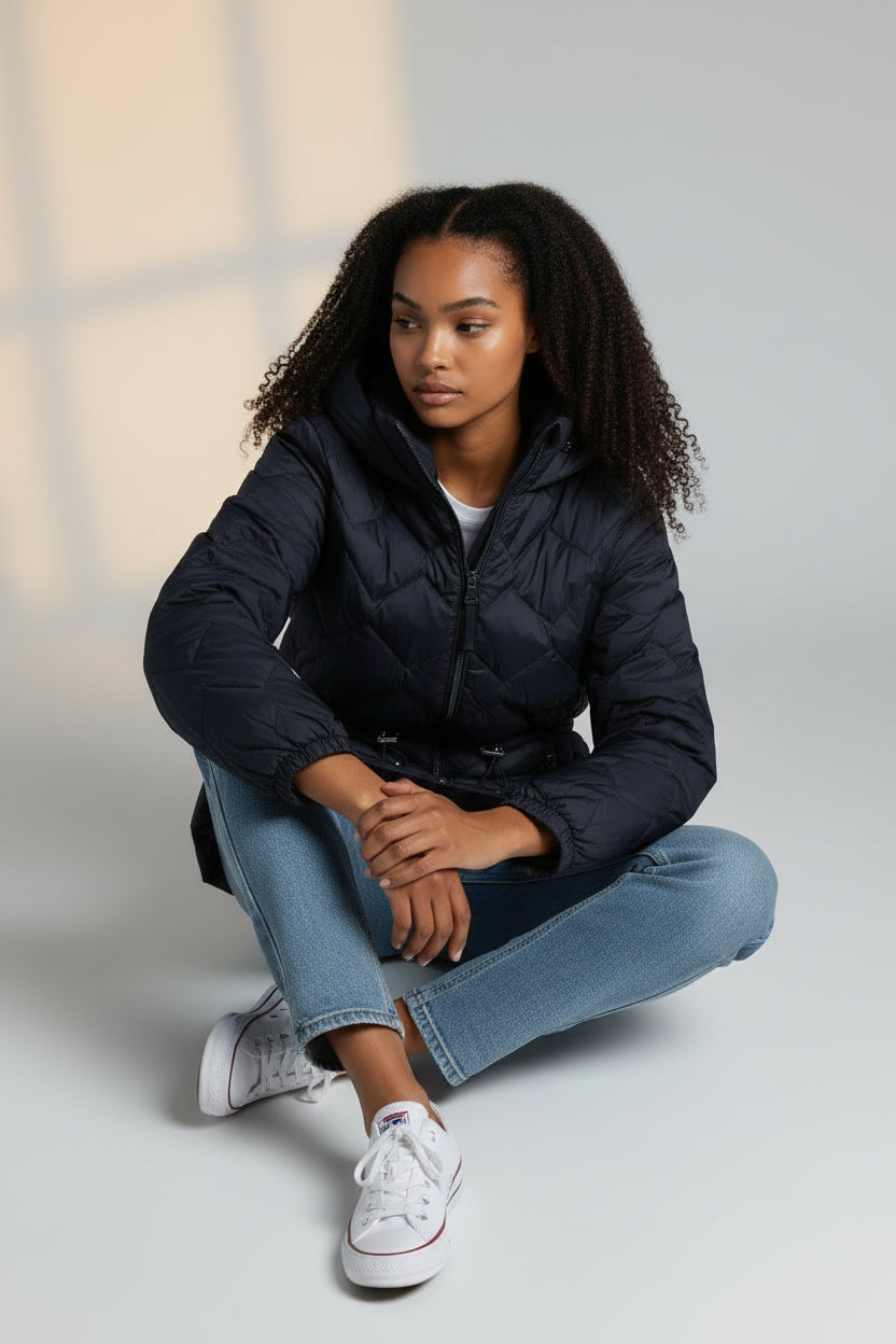 Feather & Down Quilted Hooded Puffer Jacket