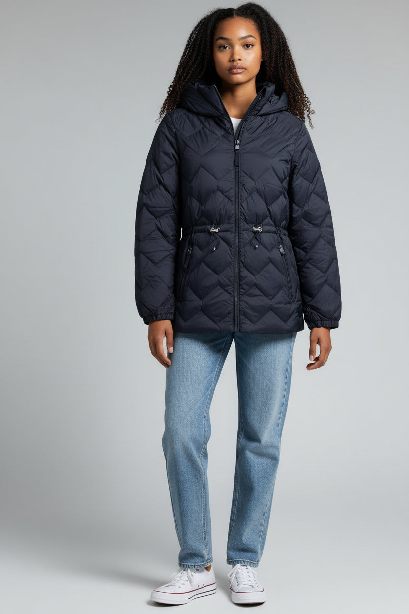 Feather & Down Quilted Hooded Puffer Jacket