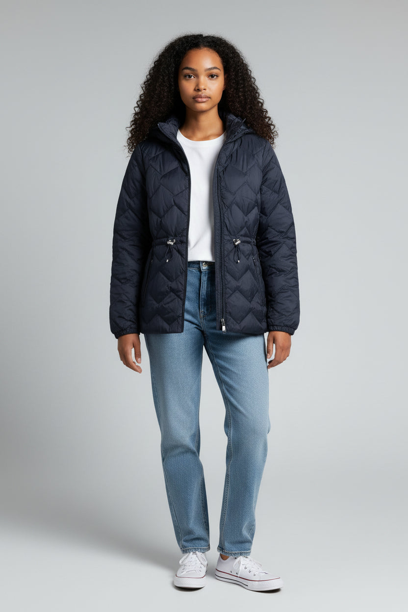 Feather & Down Quilted Hooded Puffer Jacket
