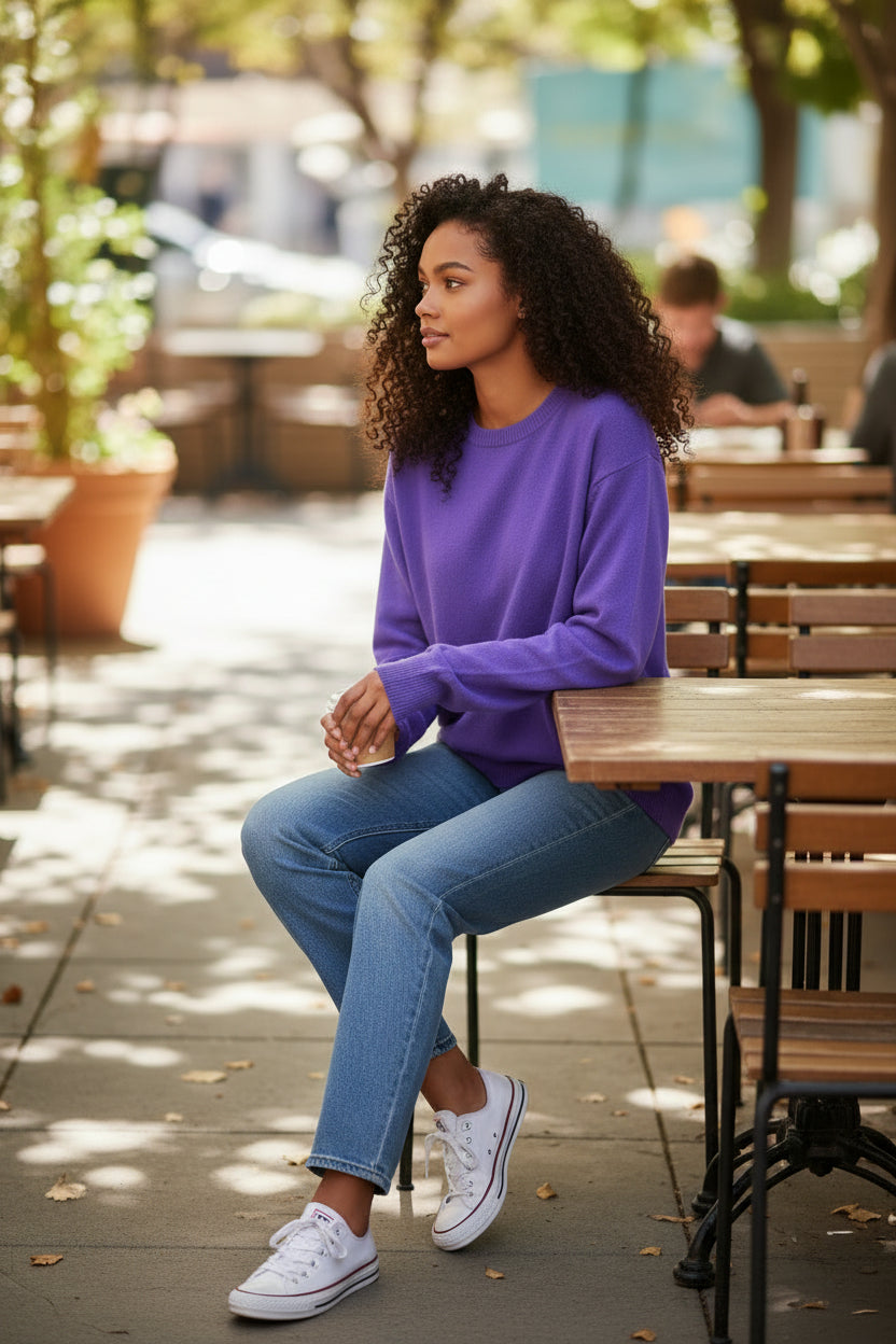 Pure Cashmere Purple Round Neck Jumper